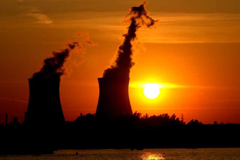 Cooling Towers at Sunset — Orange