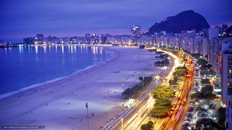 Copacabana Beach at Night — Blue, Serene, Photograph