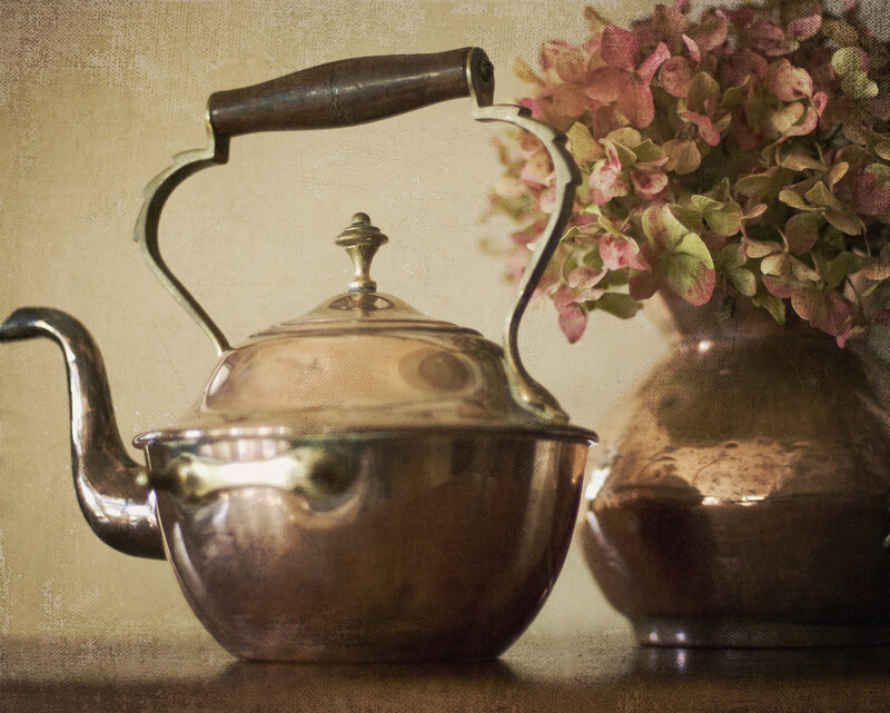Copper Kettle and Flowers