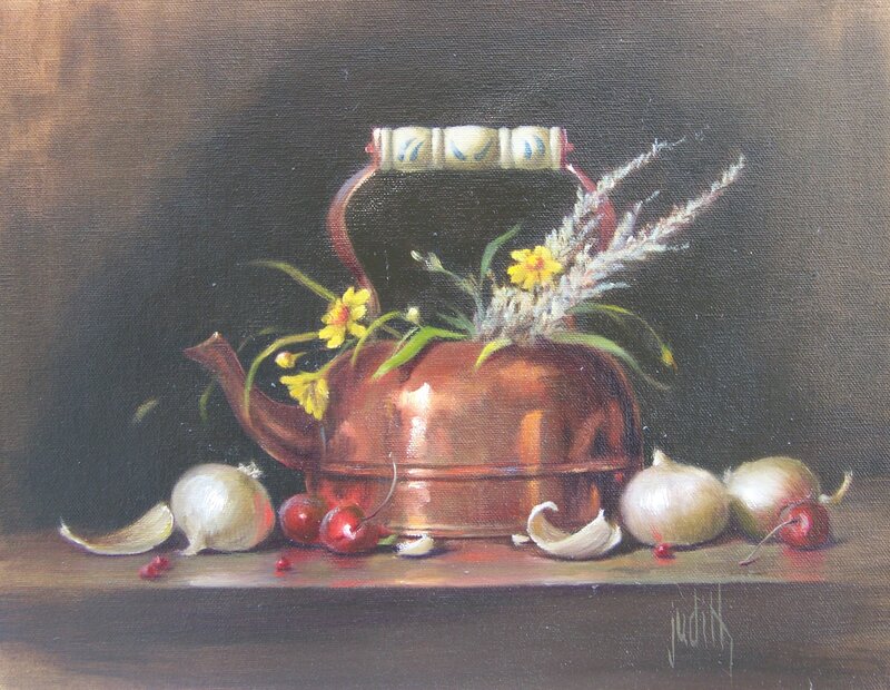 Copper Kettle with Flowers