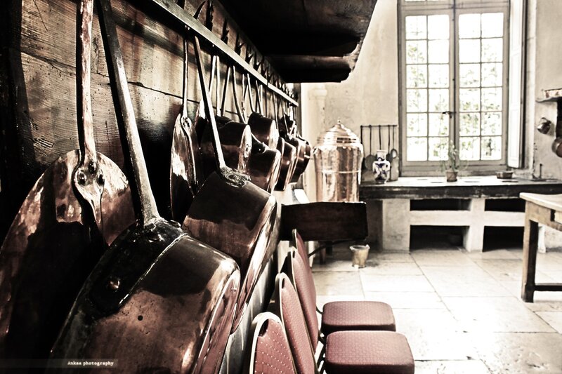 Copper Pans in Kitchen