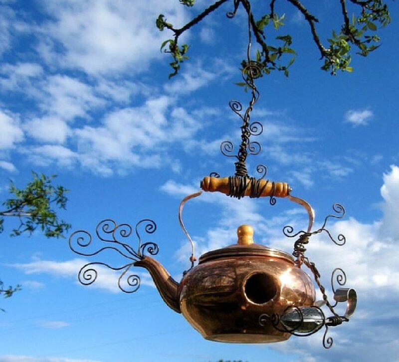 Copper Teapot Bird Feeder