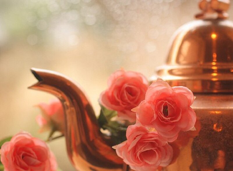 Copper Teapot with Roses