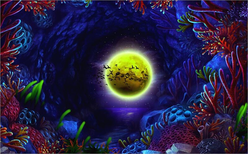 Coral Cave with Glowing Moon