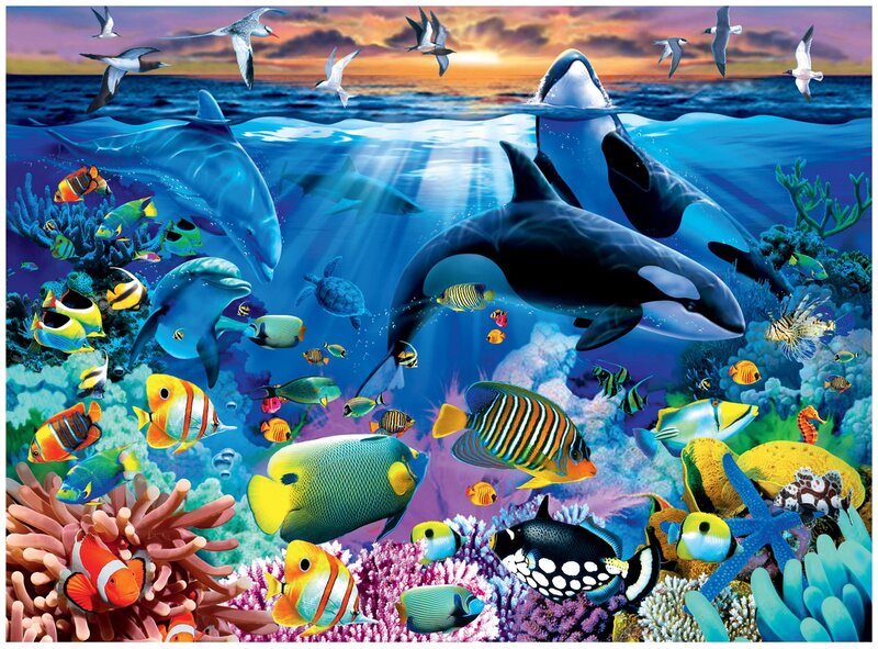 Coral Reef Ecosystem — Blue, Vibrant, Sunset