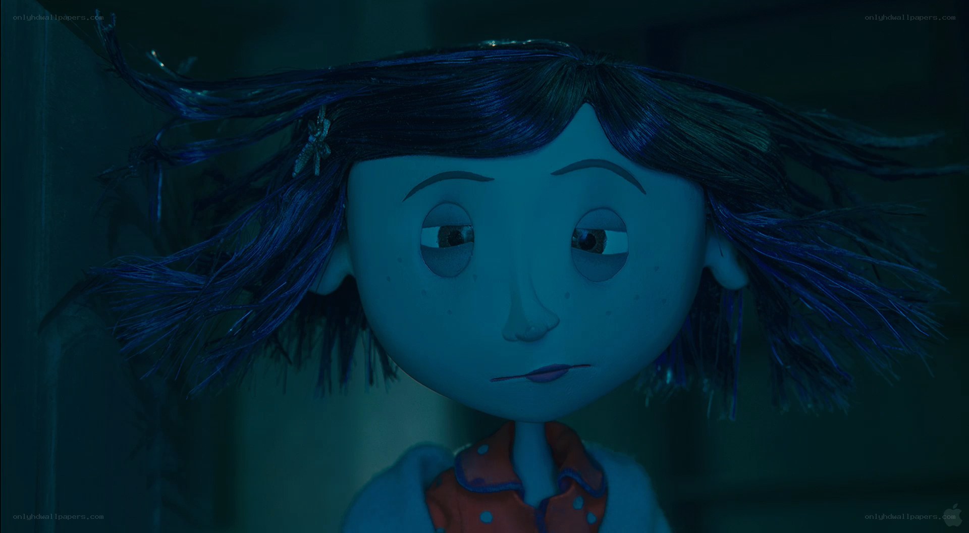 Coraline in a dark room