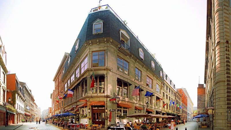 Corner Building with Outdoor Seating — Gray