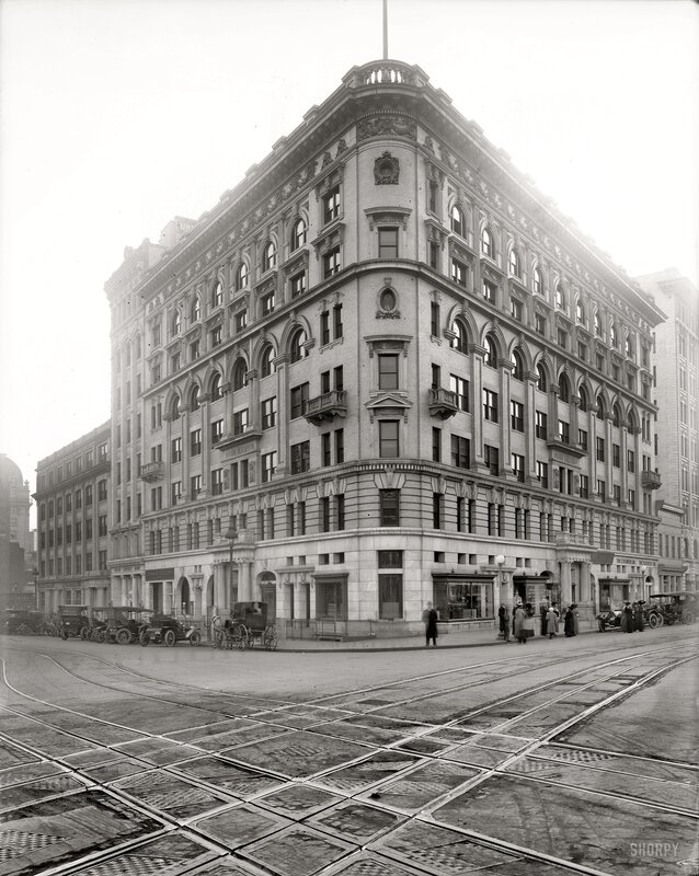 Corner building with streetcars