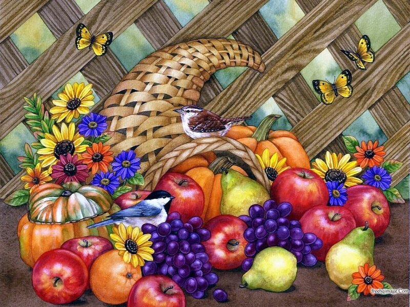 Cornucopia with Fruit and Birds