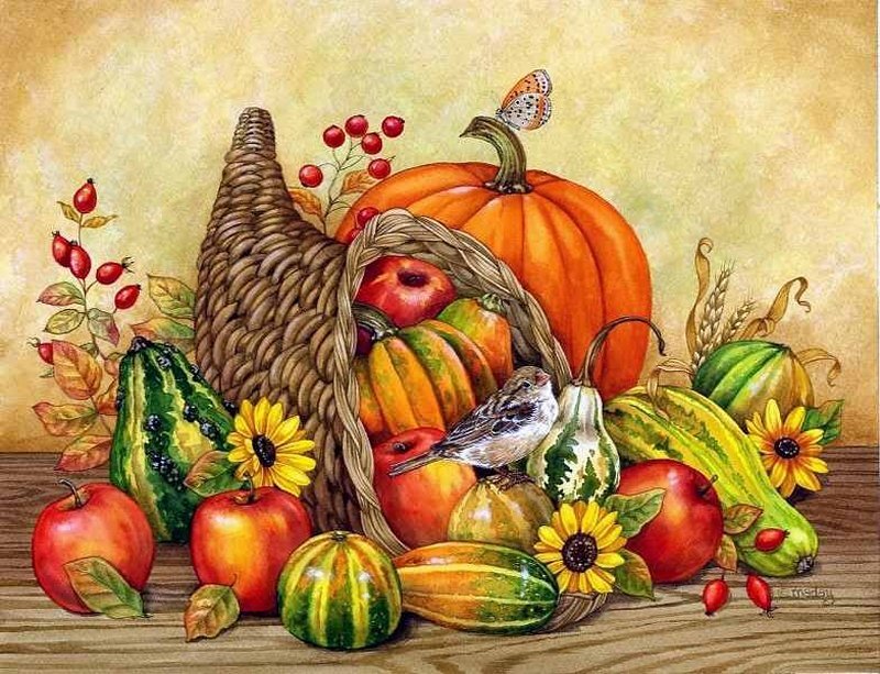 Cornucopia with Fruits and Gourds