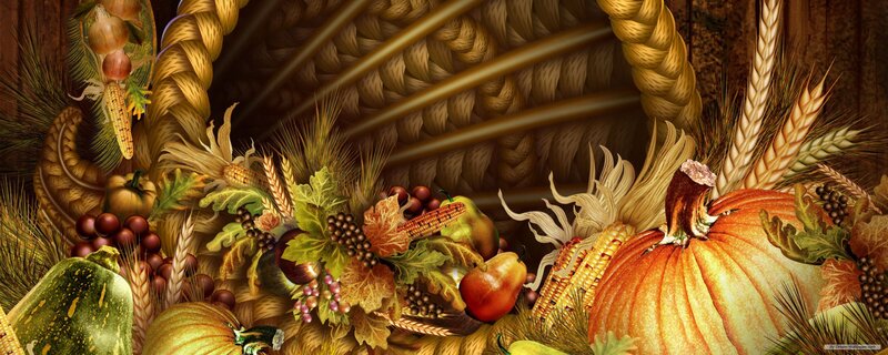 Cornucopia with Harvest Items — Orange, Abundant, Autumn, Digital Art, Pumpkin