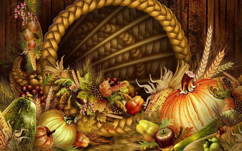 Cornucopia with Harvest Items — Orange, Abundant, Autumn, Digital Art