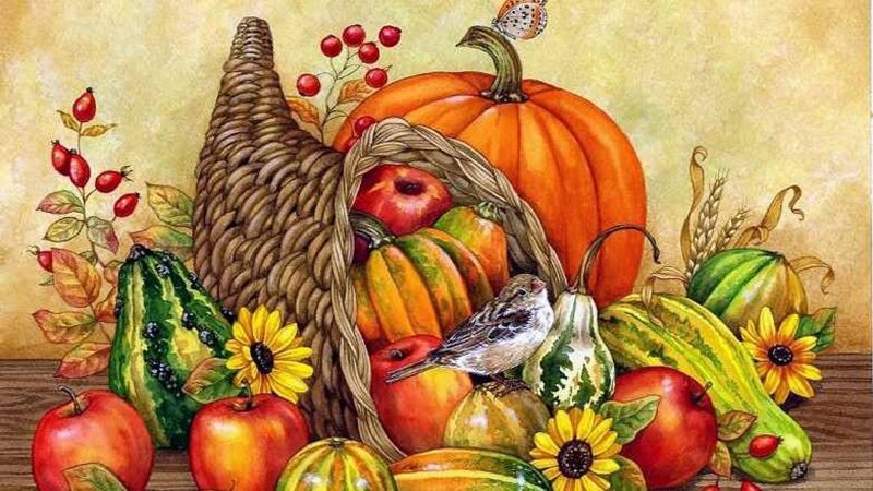 Cornucopia with Harvest Items — Orange, Abundant, Autumn