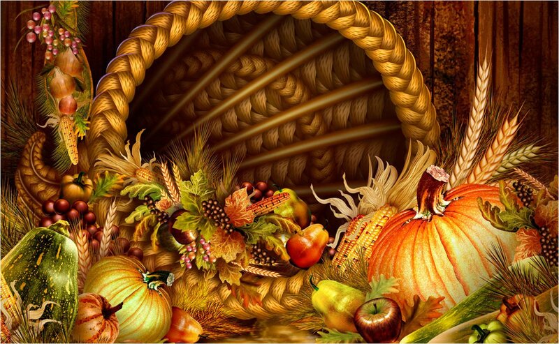 Cornucopia with Harvest Items — Orange, Abundant