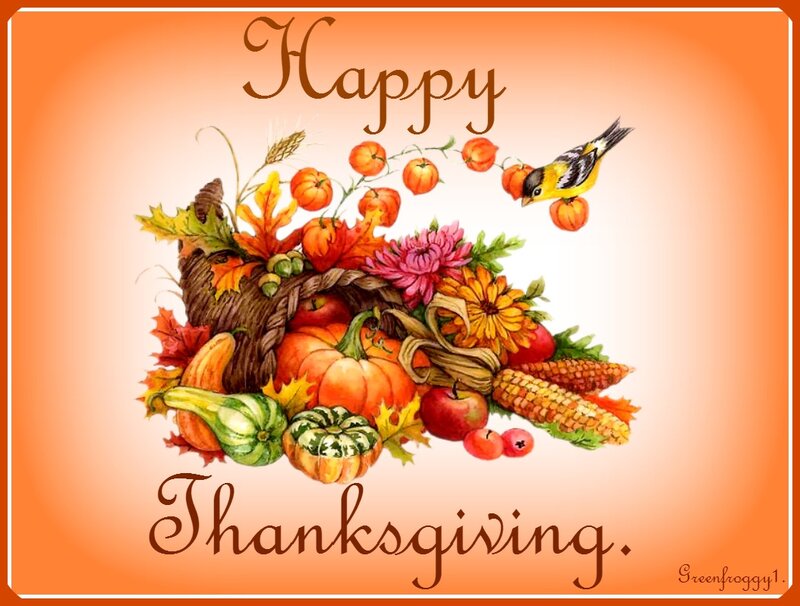 Cornucopia with Harvest Items — Orange, Festive, Autumn, Illustration, Bird