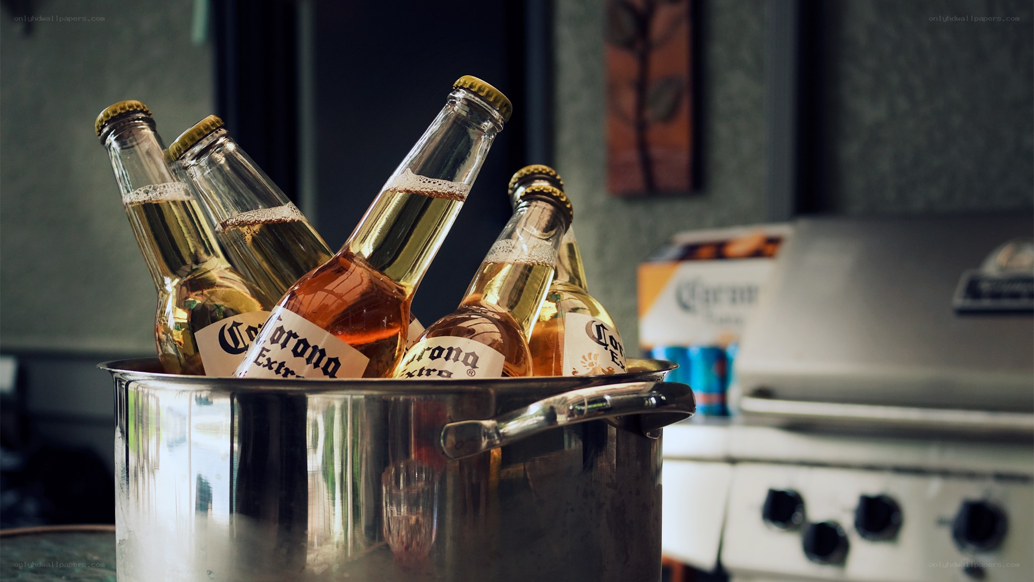 Corona bottles in ice bucket