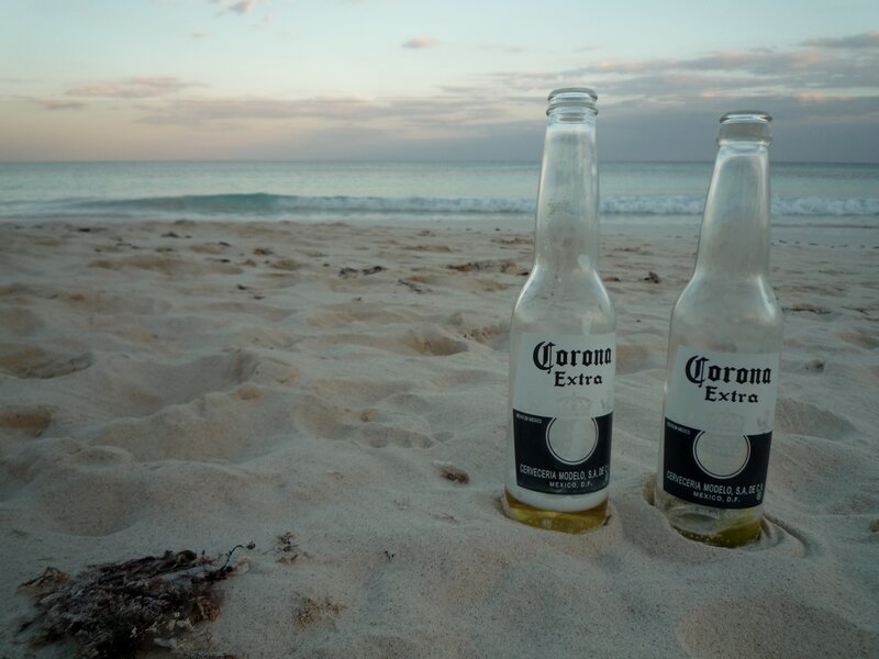 Corona bottles on beach