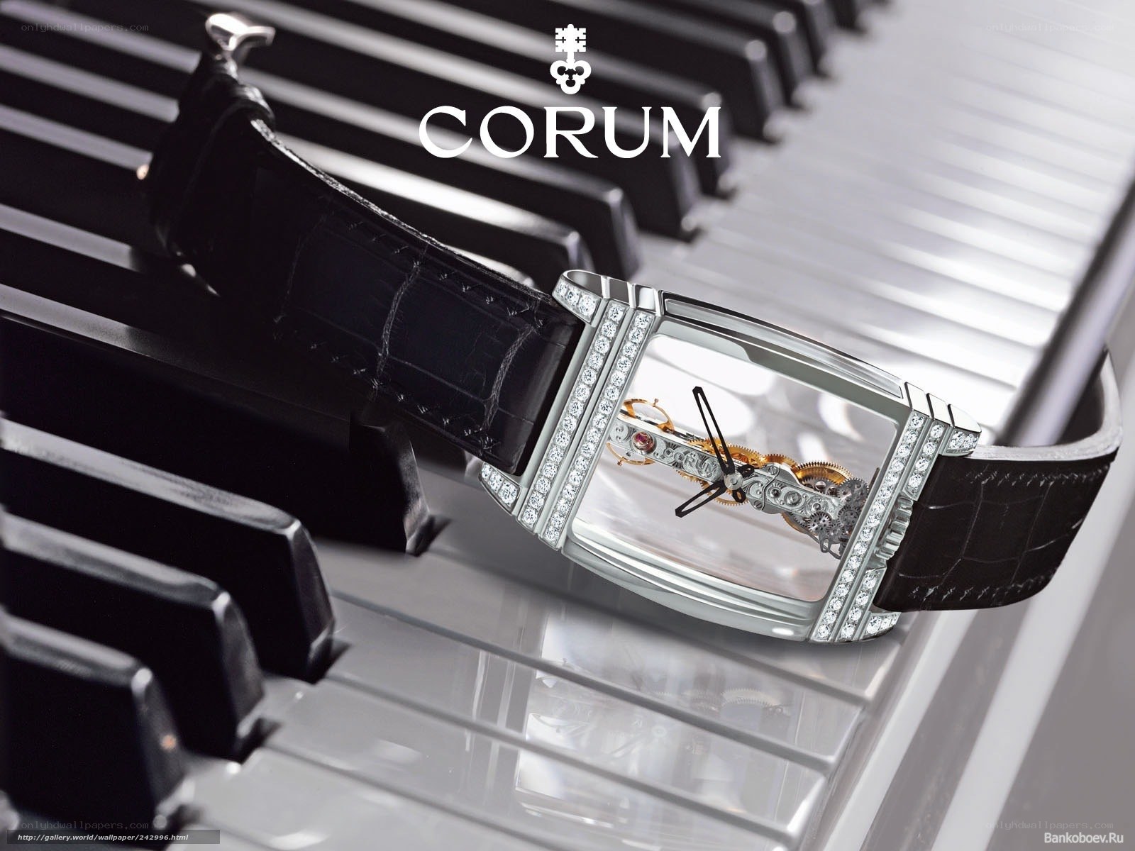 Corum watch on piano keys