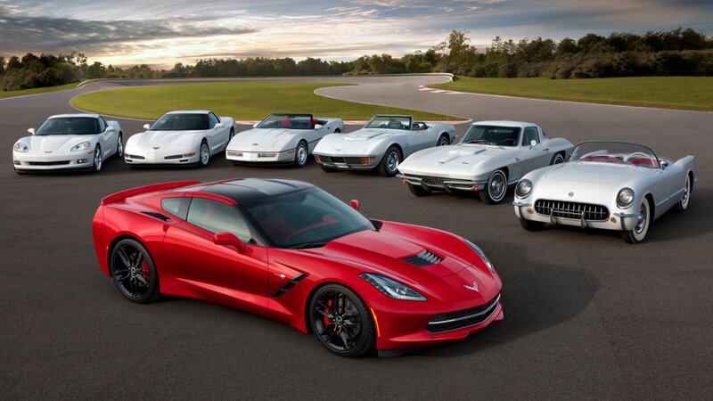 Corvette generations on a racetrack