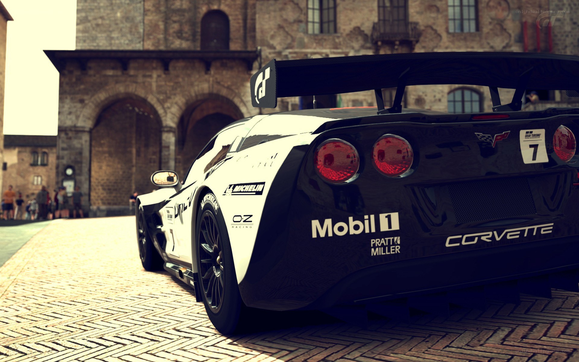 Corvette race car on cobblestones