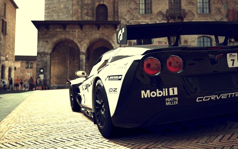 Corvette race car on cobblestones