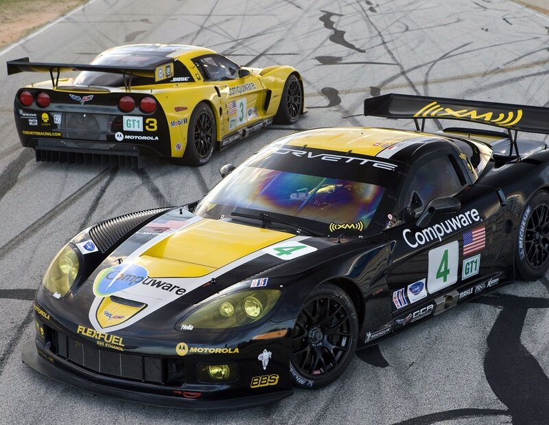 Corvette race cars on track