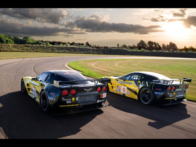 Corvette race cars on track