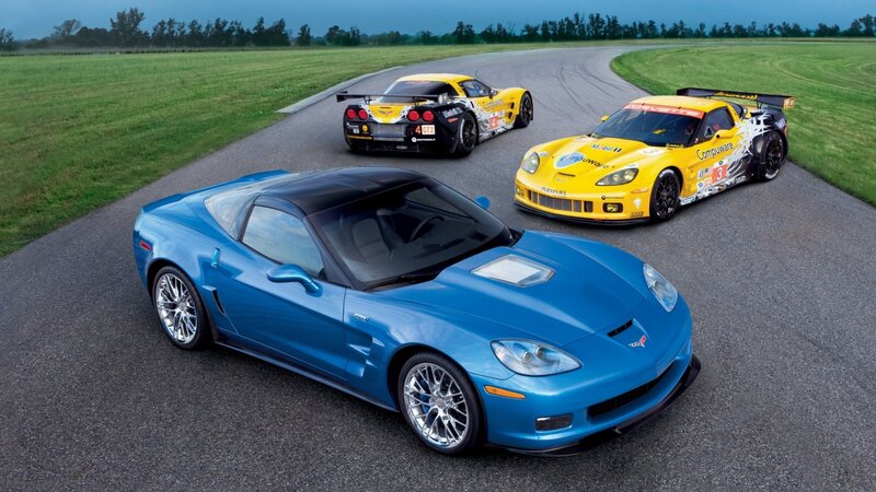 Corvette race cars on track