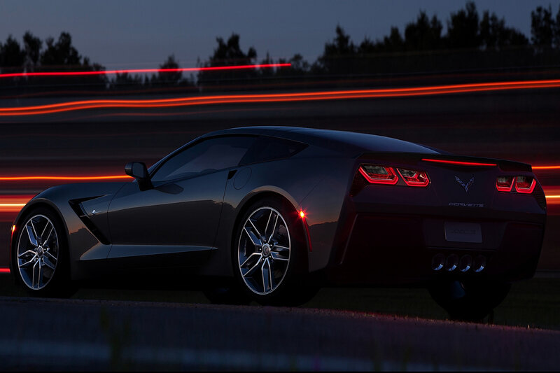 Corvette sports car at night
