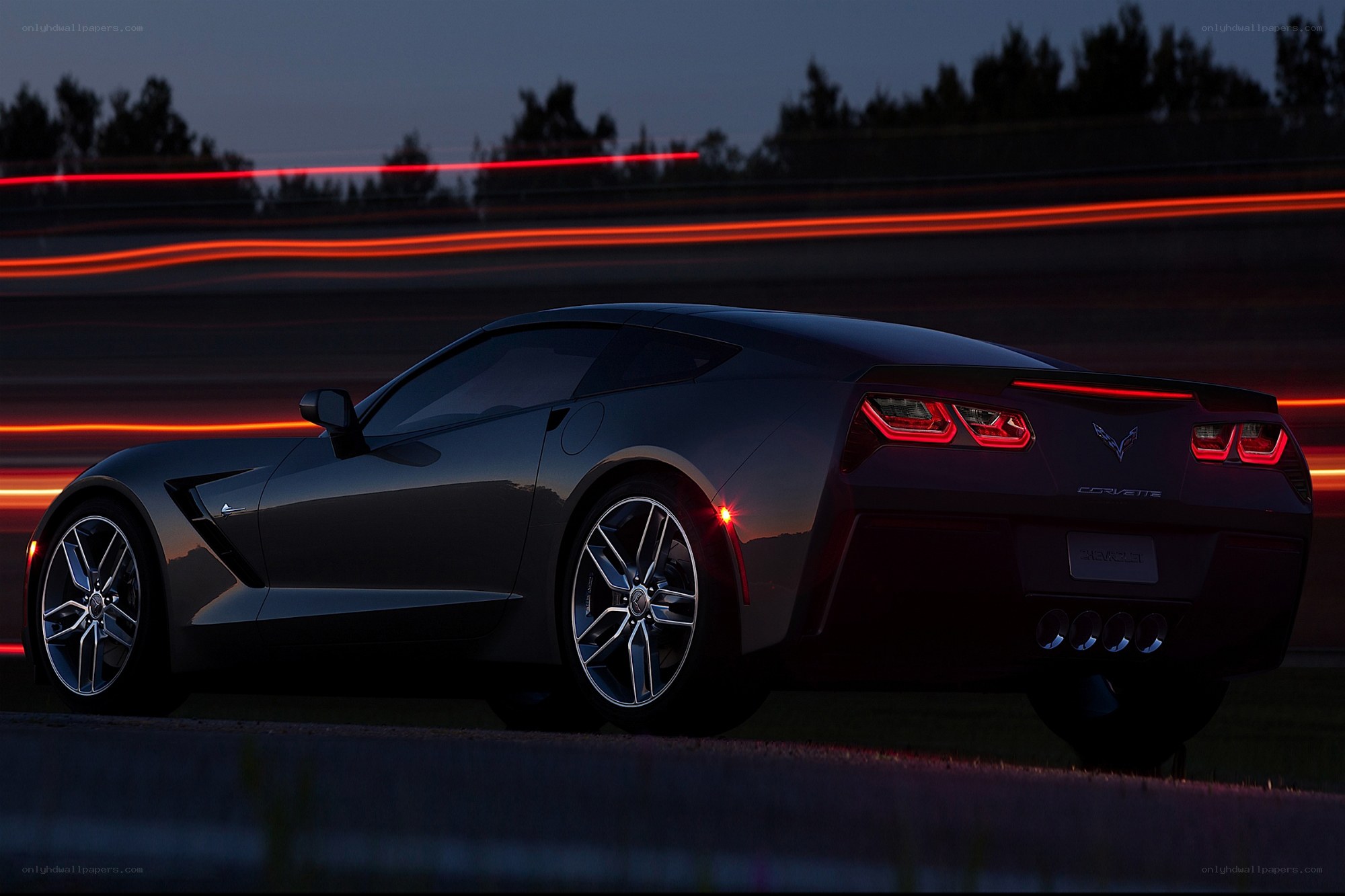Corvette sports car at night