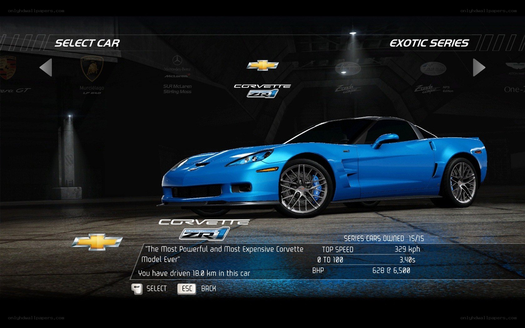 Corvette ZR1 in game menu