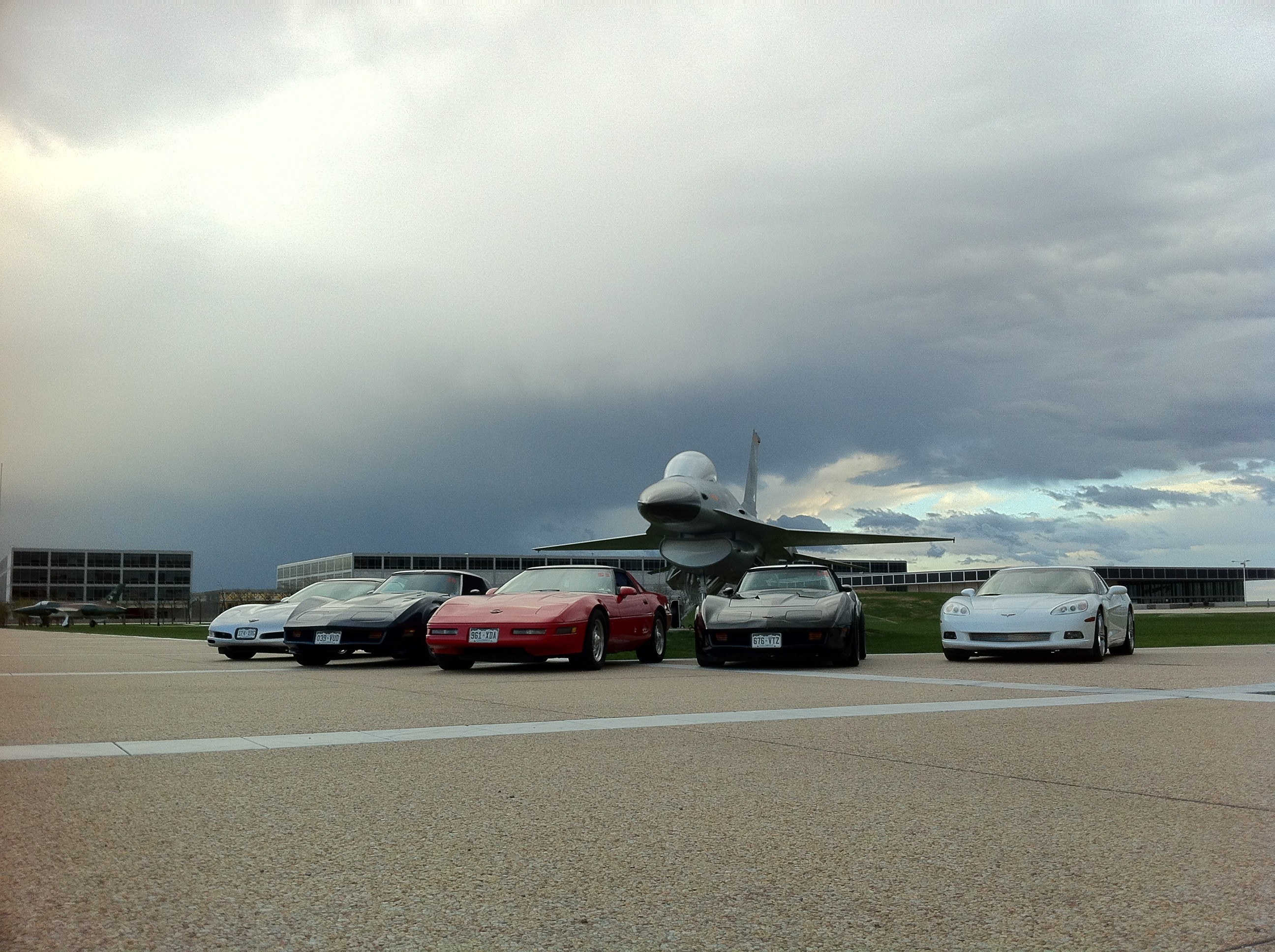 Corvettes and a fighter jet