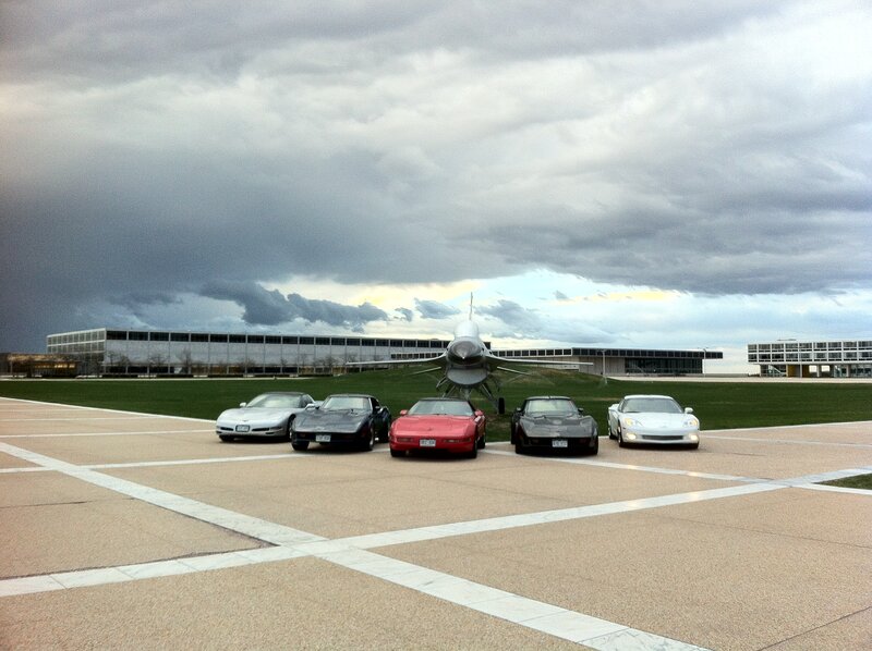 Corvettes and a jet on display