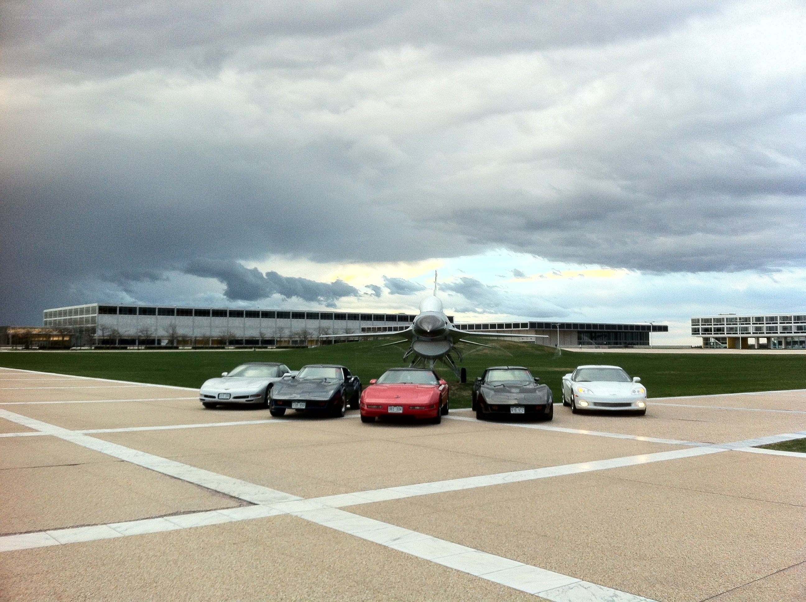 Corvettes and a jet on display