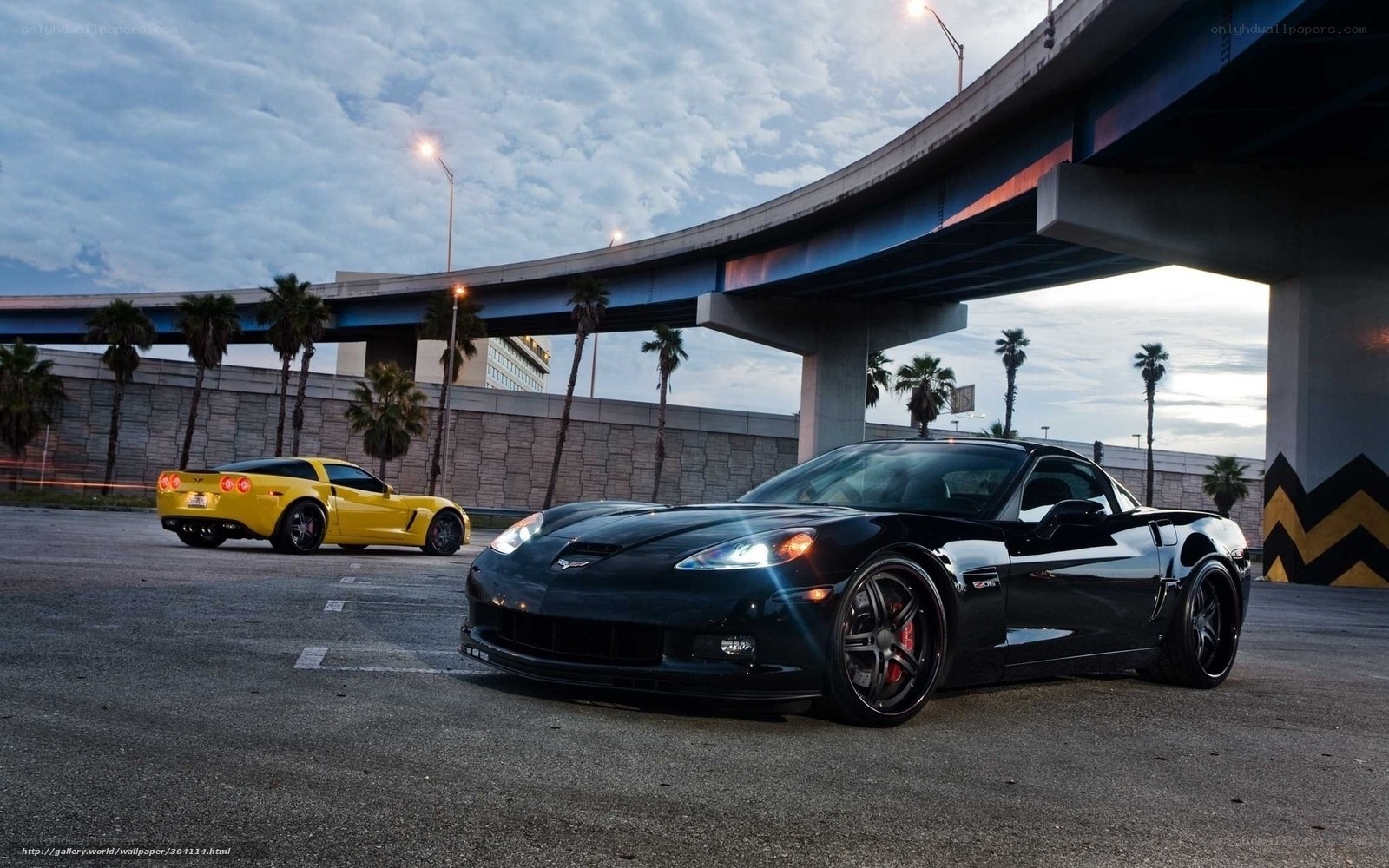 Corvettes under an overpass