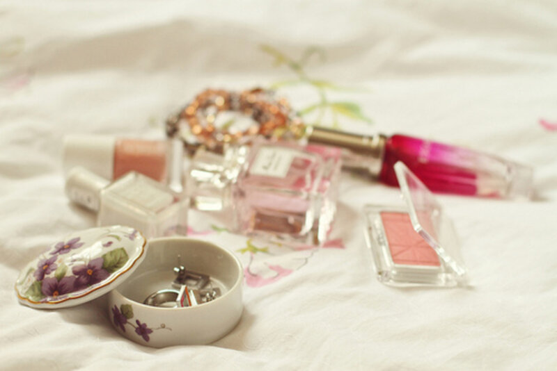 Cosmetics on Bed