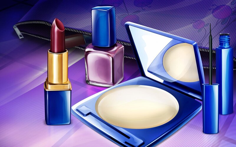 Cosmetics on purple background