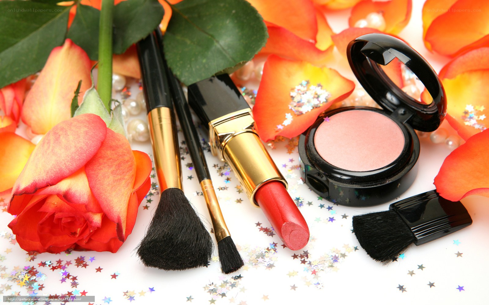 Cosmetics with roses and glitter