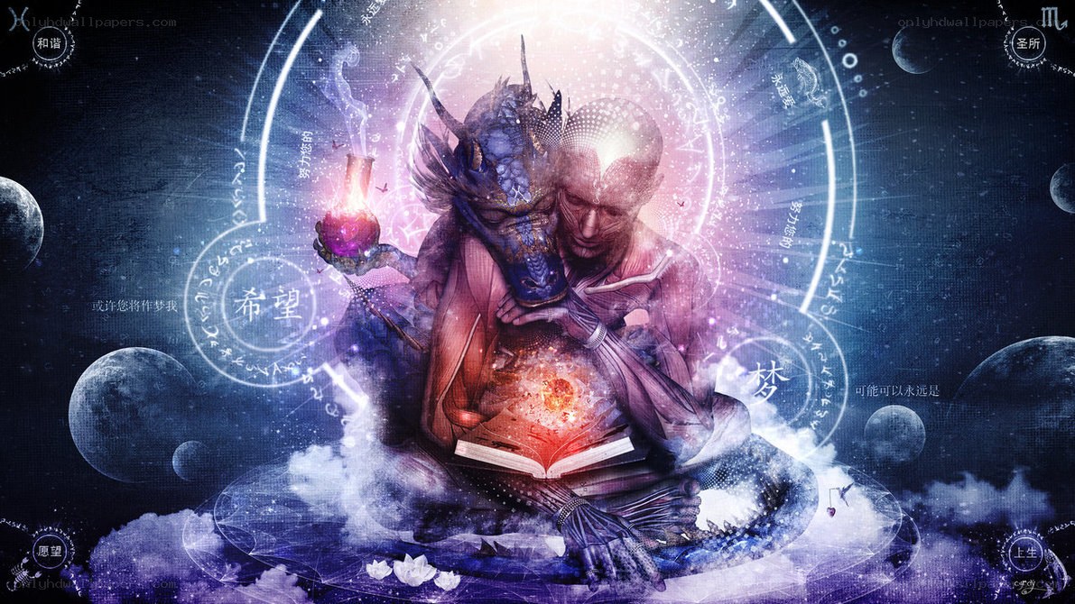 Cosmic alchemist with dragon