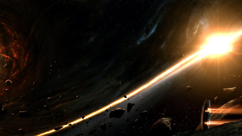 Cosmic asteroid field with star