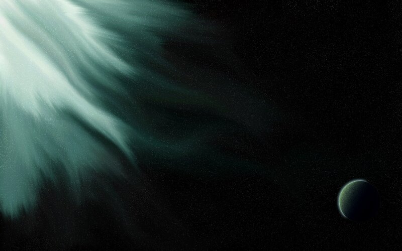 Cosmic aurora over a planet