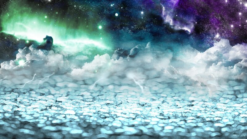 Cosmic aurora over clouds