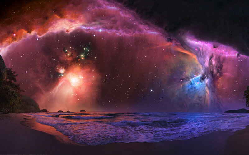 cosmic beach at night