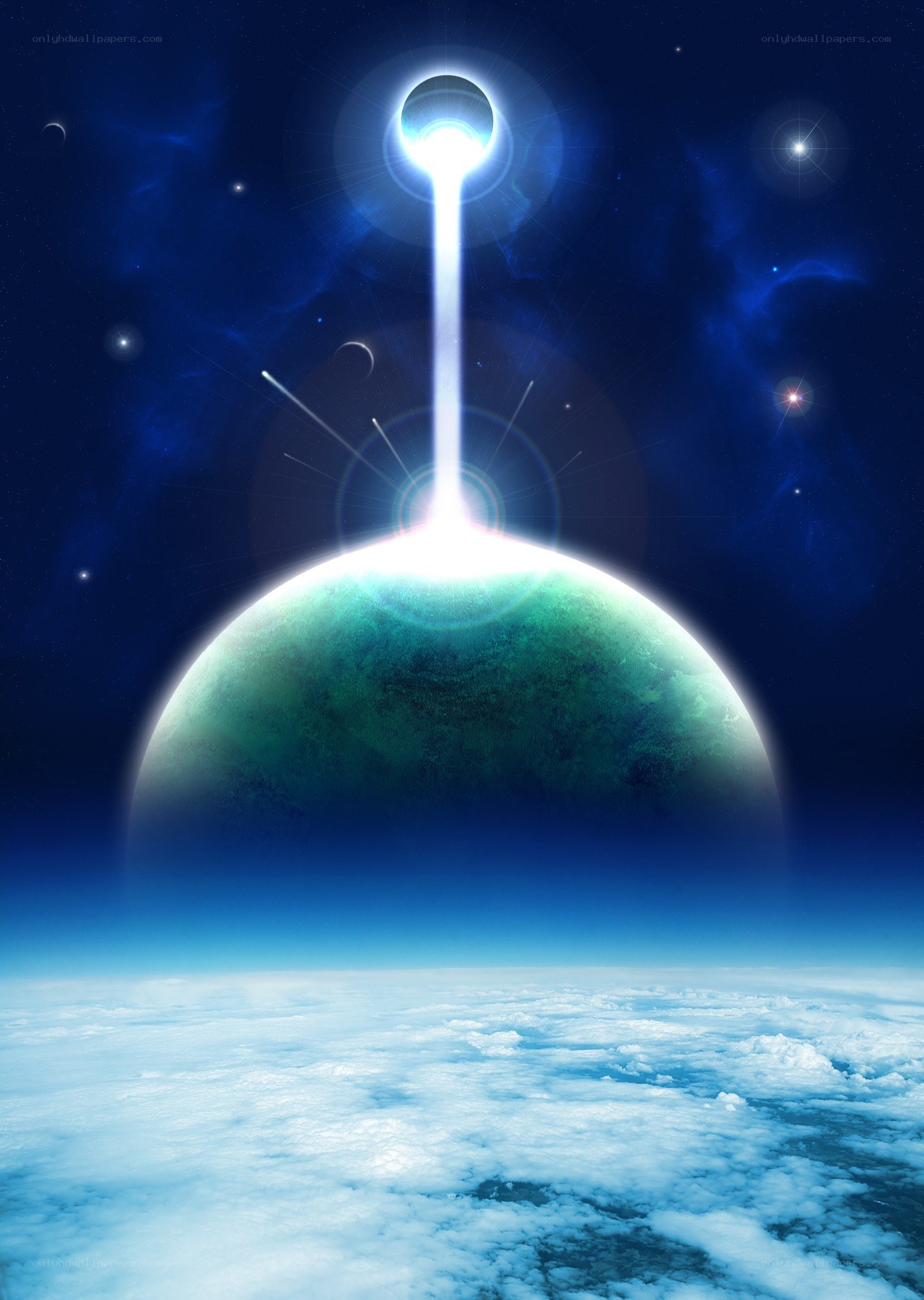 Cosmic beam over a planet
