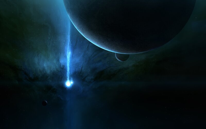 Cosmic beam over alien planet