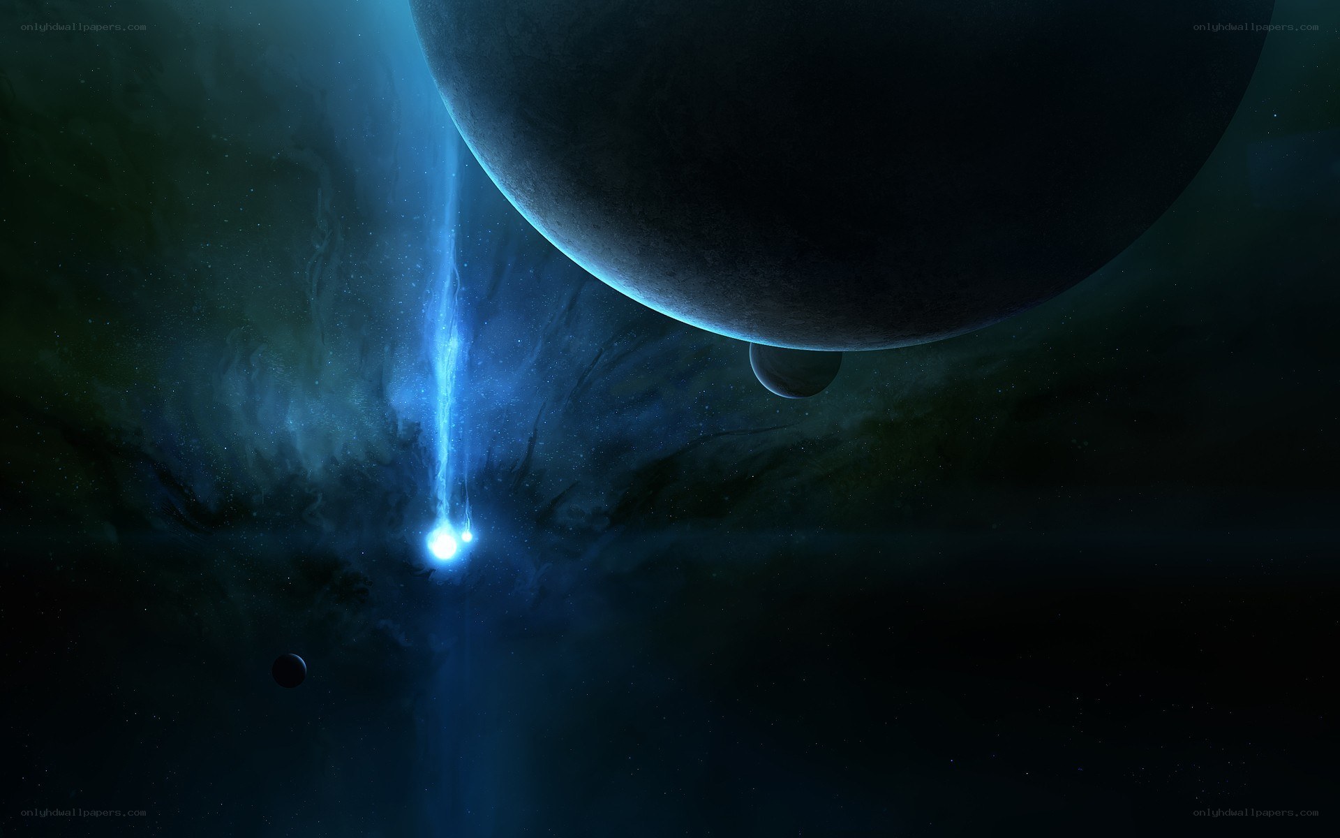 Cosmic beam over alien planet