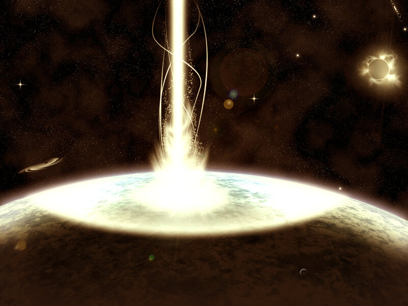 Cosmic beam over planet