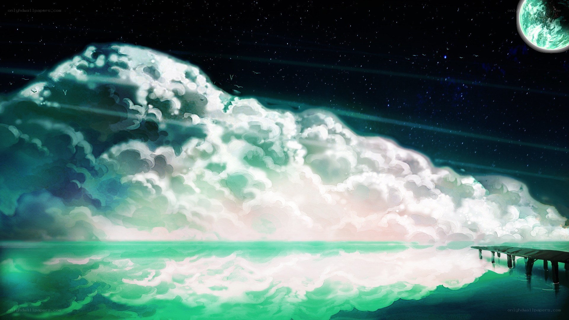 Cosmic clouds over a glowing sea