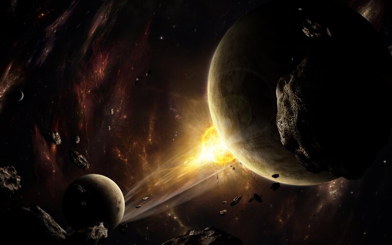 Cosmic collision in deep space