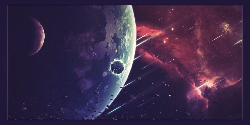 Cosmic collision over a planet